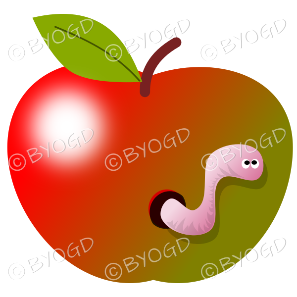 Halloween apple with a worm in it.
