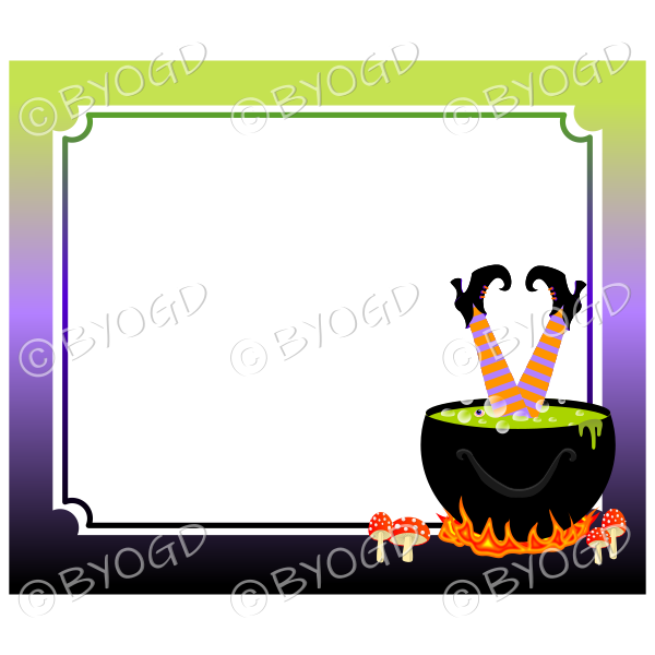 Halloween Background witch in cauldron frame