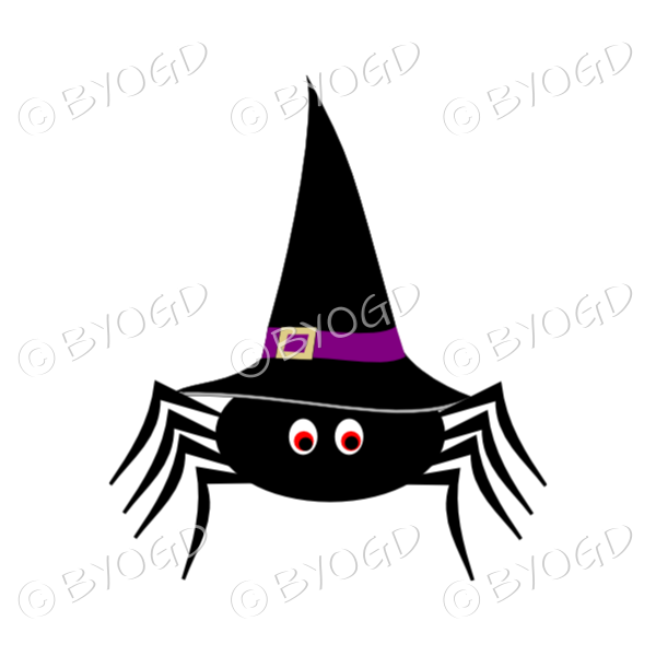 Halloween black spider in a witches hat