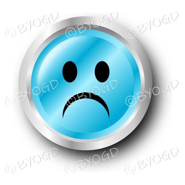 Blue sad smiley face button