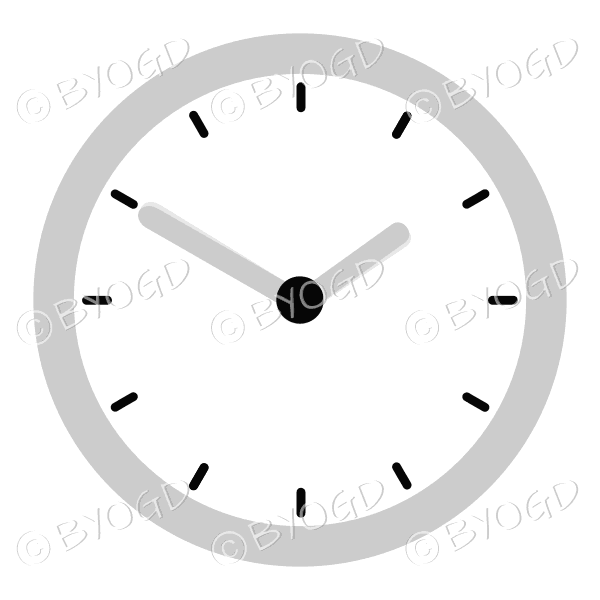 Grey office wall clock Showing 10 minutes to two.