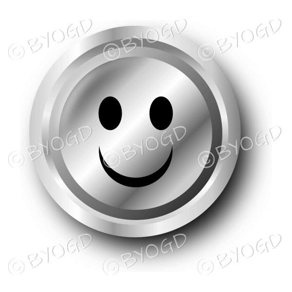 A sliver (black and white) smiley face button.