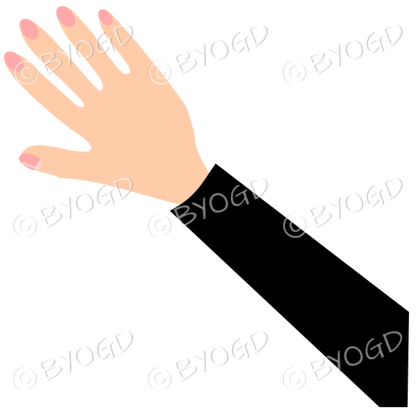 Female hand with black sleeve and nail polish.