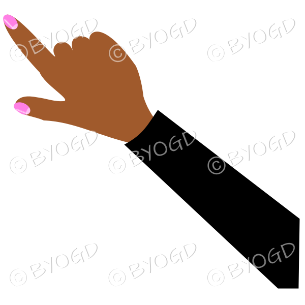 Female hand with black sleeve pointing finger