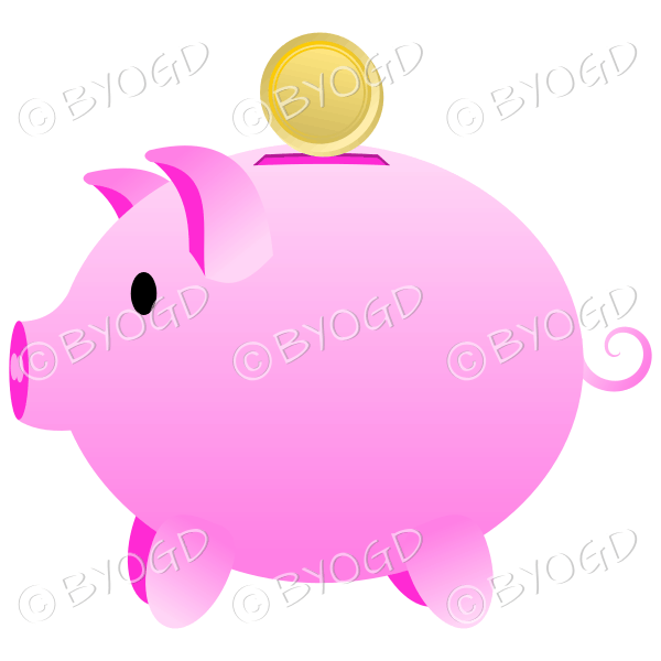 Piggy bank with gold coin disk - pink