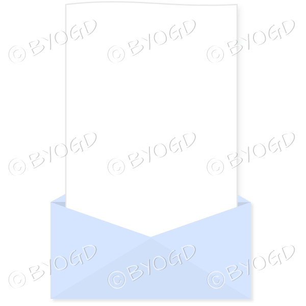 Blue envelope with a tall white letter for your message.