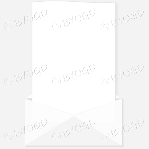 White envelope with a tall white letter for your message.