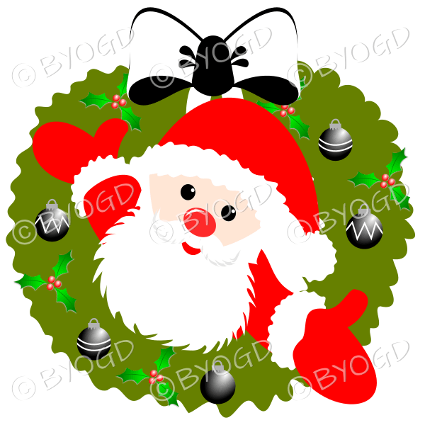 Father Christmas Xmas wreath with black and white decorations