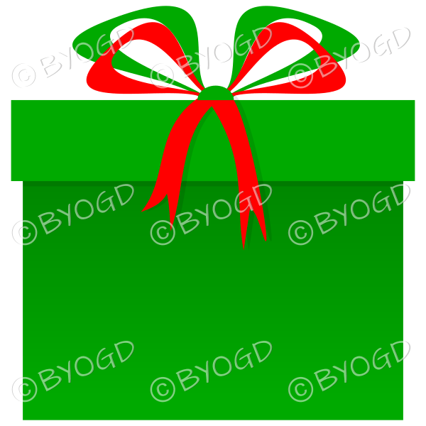 Green and Red Christmas present in a square gift box