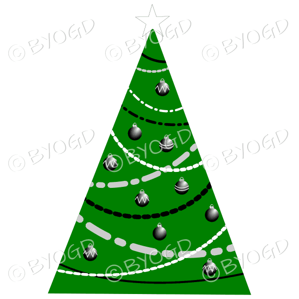 Designer Christmas tree with black and white decorations