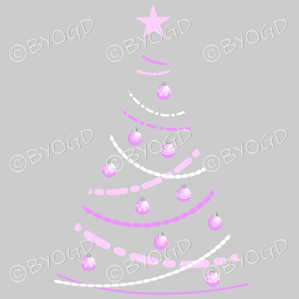 Clear backed designer Xmas tree with pink decorations.