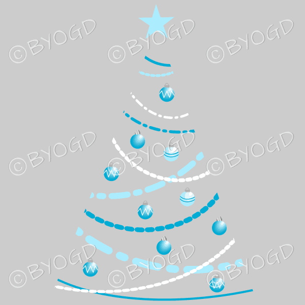 Clear backed designer Xmas tree with light blue decorations