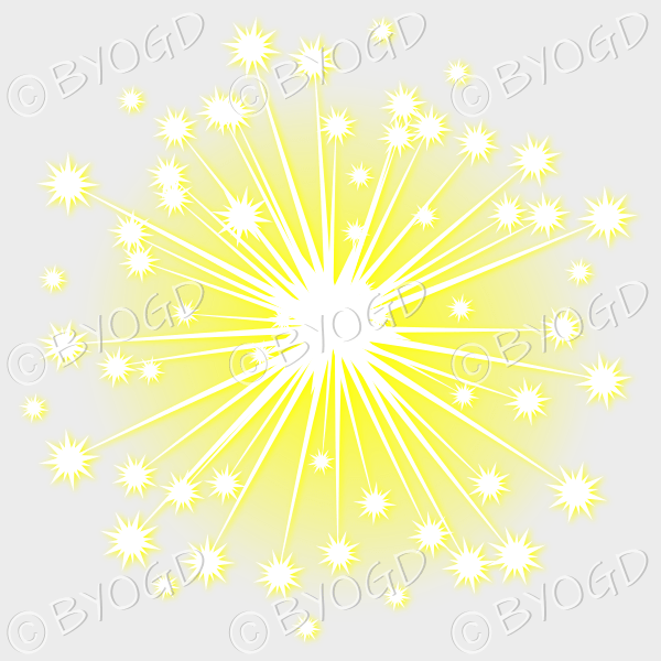 Yellow and White fireworks on a clear background.