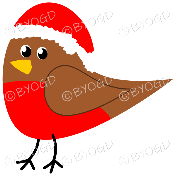 Christmas robin wearing a red Santa hat.