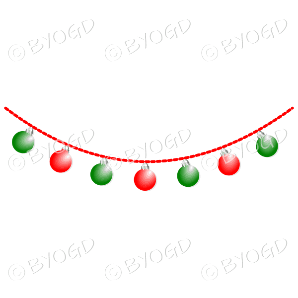 Red and green Christmas baubles party decoration.