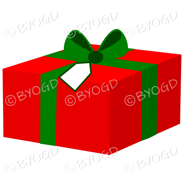 Red and green Christmas gift box with ribbon.