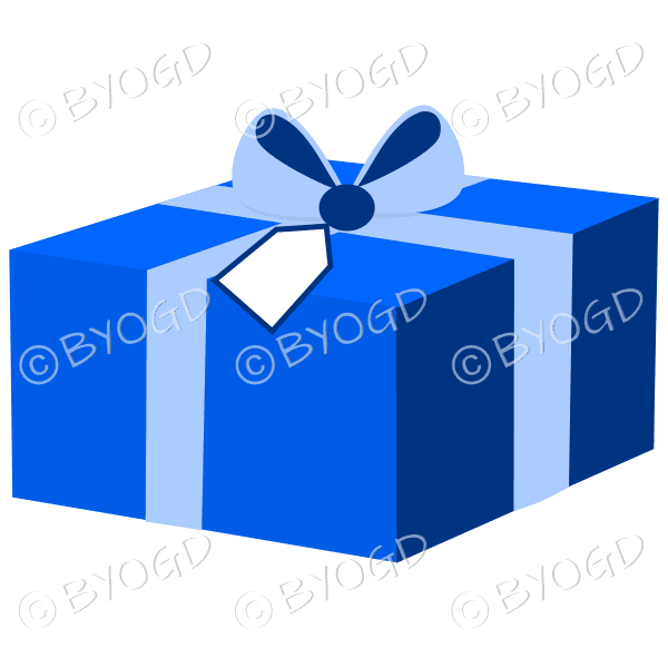 Blue gift box with ribbon and label. Ideal for Christmas, birthdays, valentines and all other present giving celebrations! Make a loved one feel special!