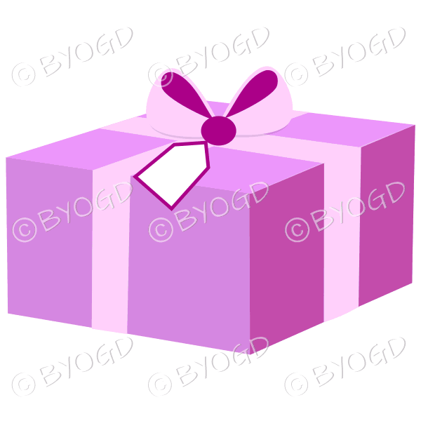Pink gift box with ribbon and label