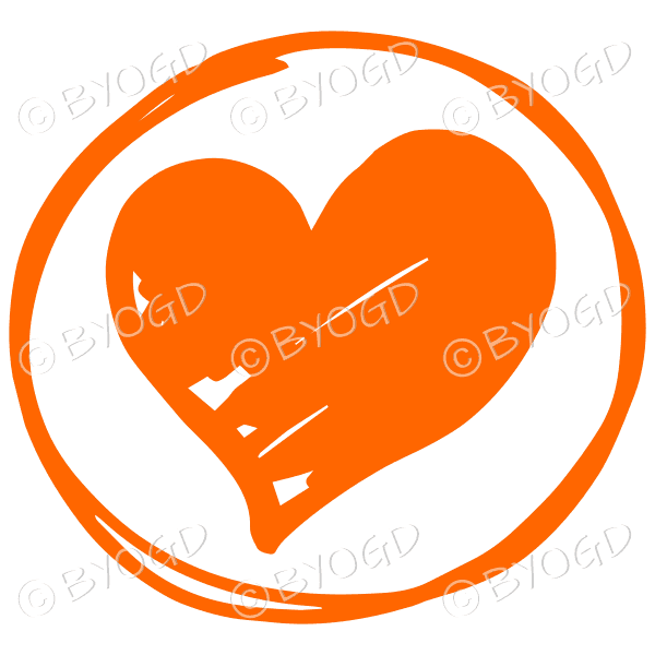 Orange heart in a clear circle
