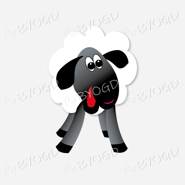 Black and white cartoon sheep face view forward