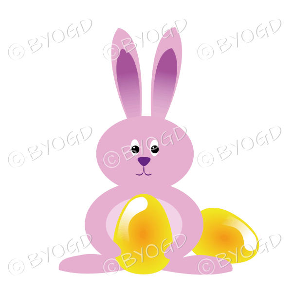 Pink Easter bunny with gold Easter eggs