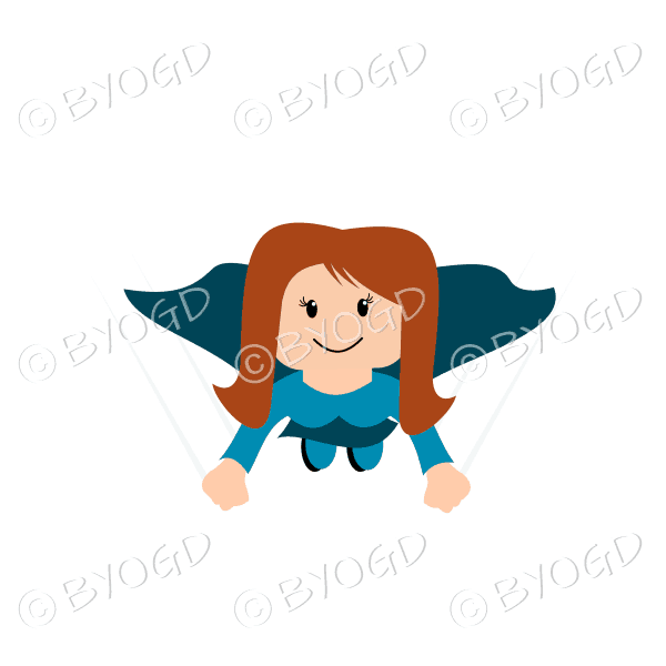 Woman superhero flying in blue