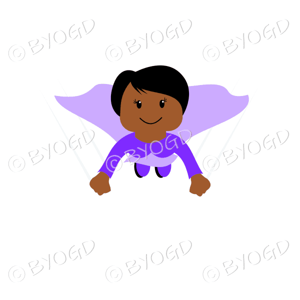 Woman superhero flying in purple
