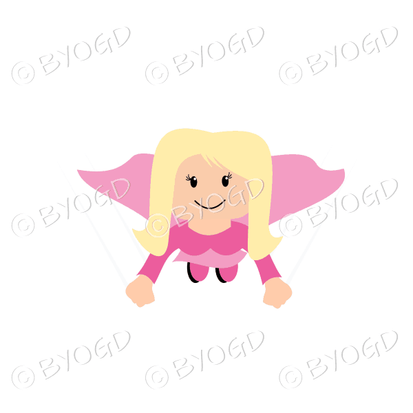 Woman superhero flying in pink