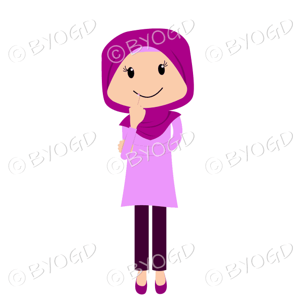 Woman standing thinking in pink hijab