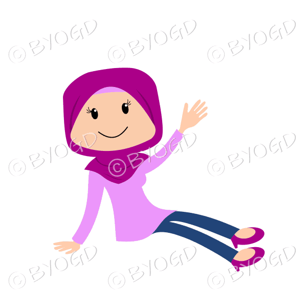 Woman sitting on ground in pink hijab