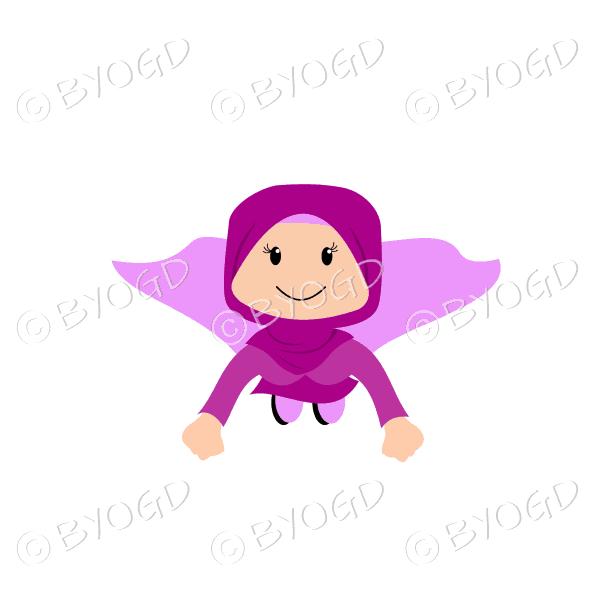 Woman superhero flying in pink hijab