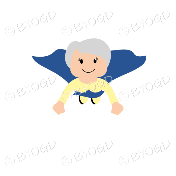 Woman superhero flying in yellow and blue