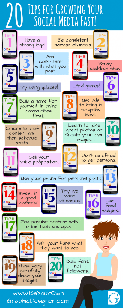 20 Tips for Growing Your Social Media Fast infographic