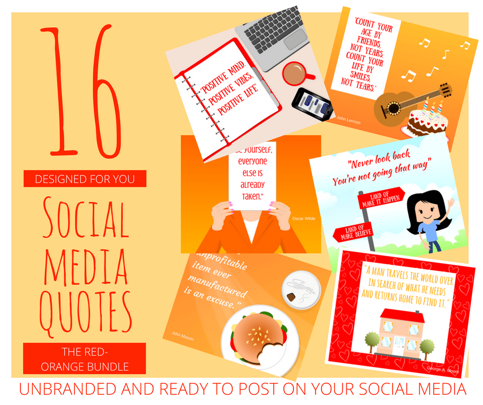 16 Red-Orange Social Media Quotes Post Bundle