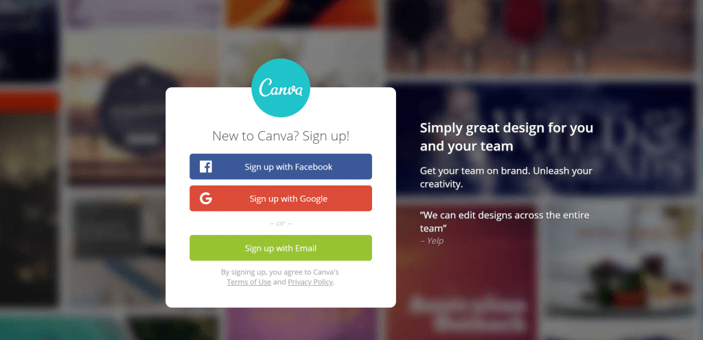 Canva Personal Sign Up Options