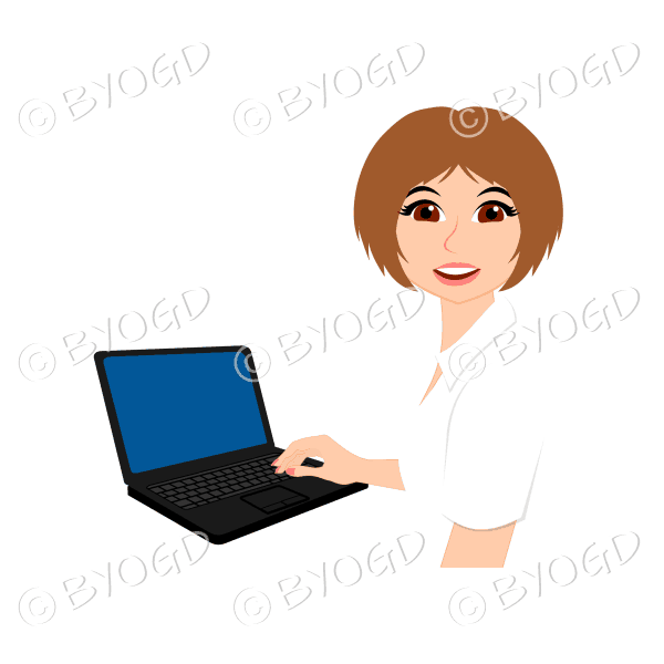 Businesswoman with brown hair working at laptop computer