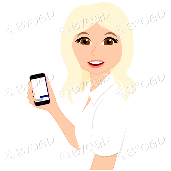 Woman with long blonde hair using pink mobile phone