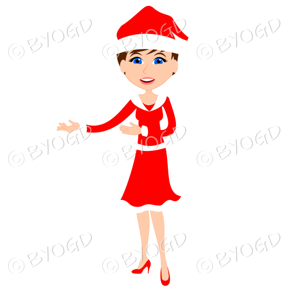 Christmas woman Santa standing - with short brown hair
