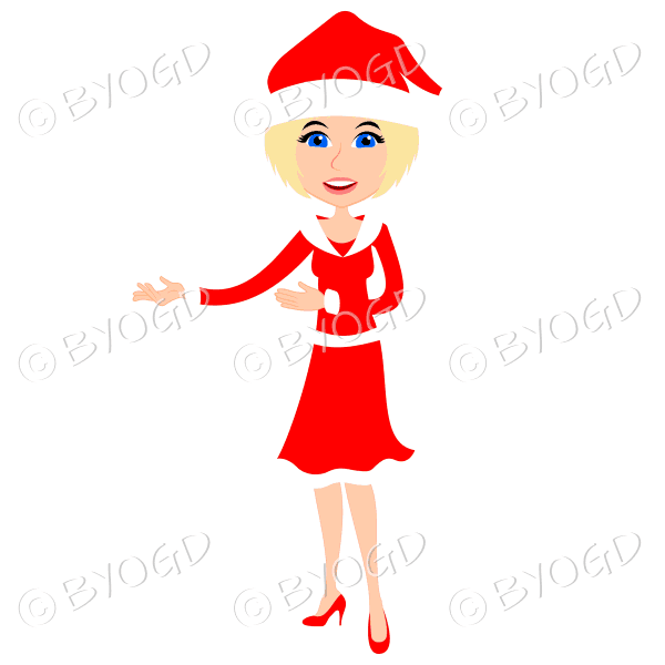 Christmas woman Santa standing - with medium length blonde hair