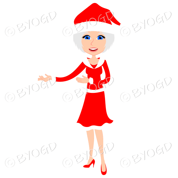 Christmas woman Santa standing - with medium length silver grey hair