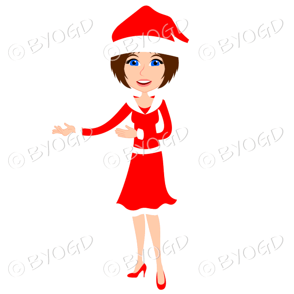 Christmas woman Santa standing - with medium length brown hair