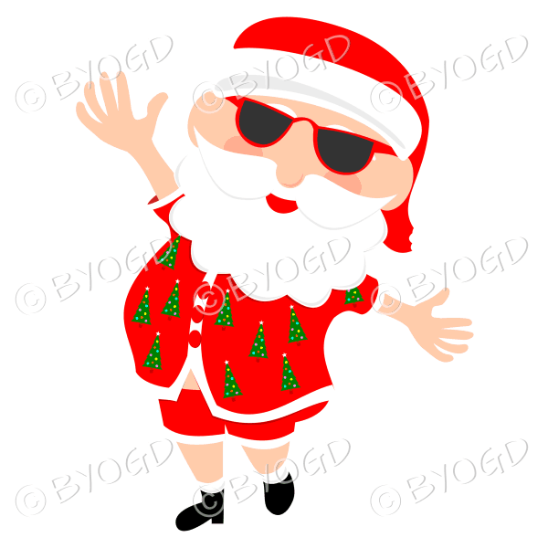 Australian Aussie Summer Santa Father Christmas dancing in sunglasses