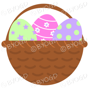 Pink, Green and Purple Easter Eggs in basket