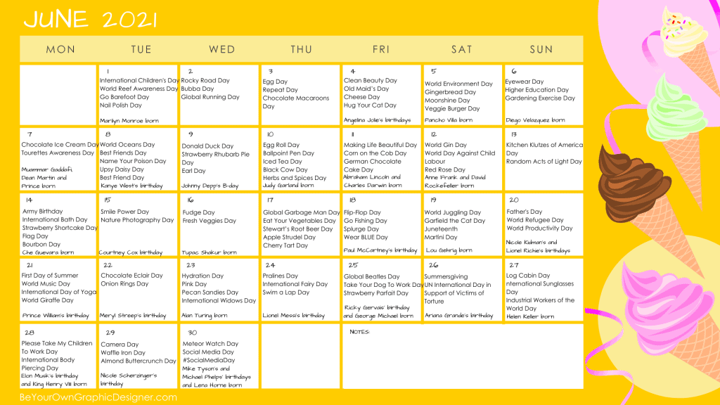 June 2021 Content Ideas Calendar and Inspiration