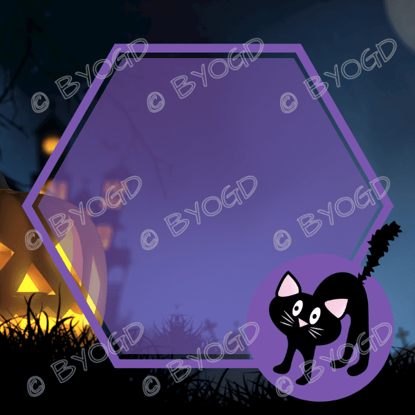 Halloween Background: Purple hexagon with black cat