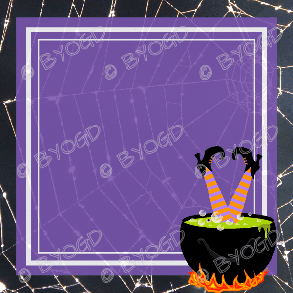 Halloween Background: Purple square with witch in a cauldron