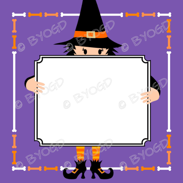 Halloween Background: Purple background with witch holding board for your own message