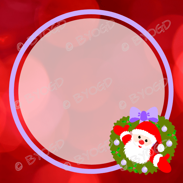 Christmas background: red with purple circle and Father Christmas