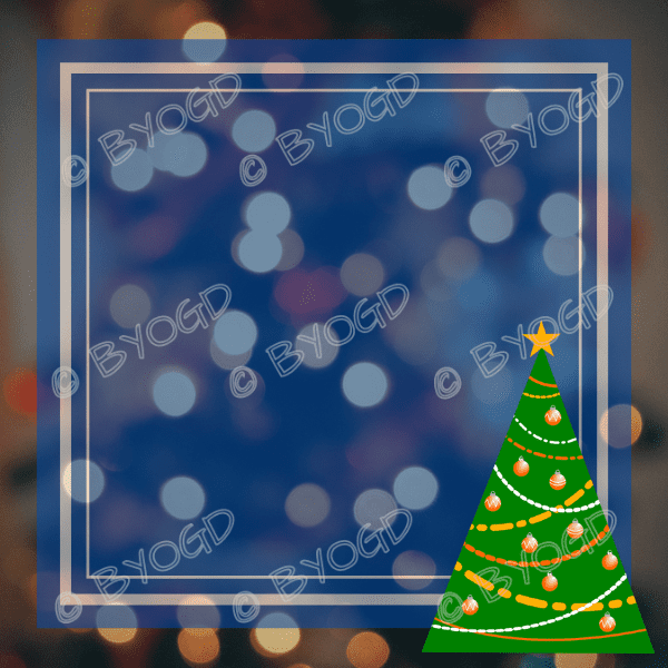 Christmas background: blue square with Christmas tree