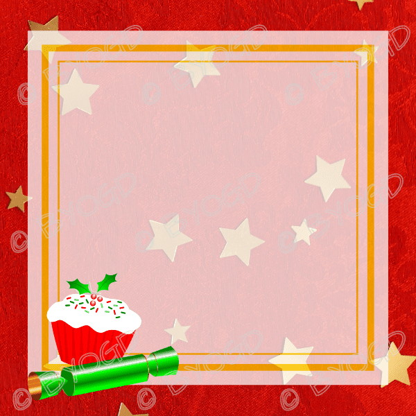 Christmas background: Red with yellow square and festive cupcake